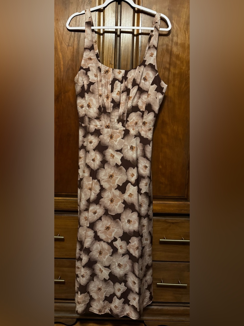 Mellōday Brown Floral Print Sleeveless Corset Square-Neck Midi Dress size XL.